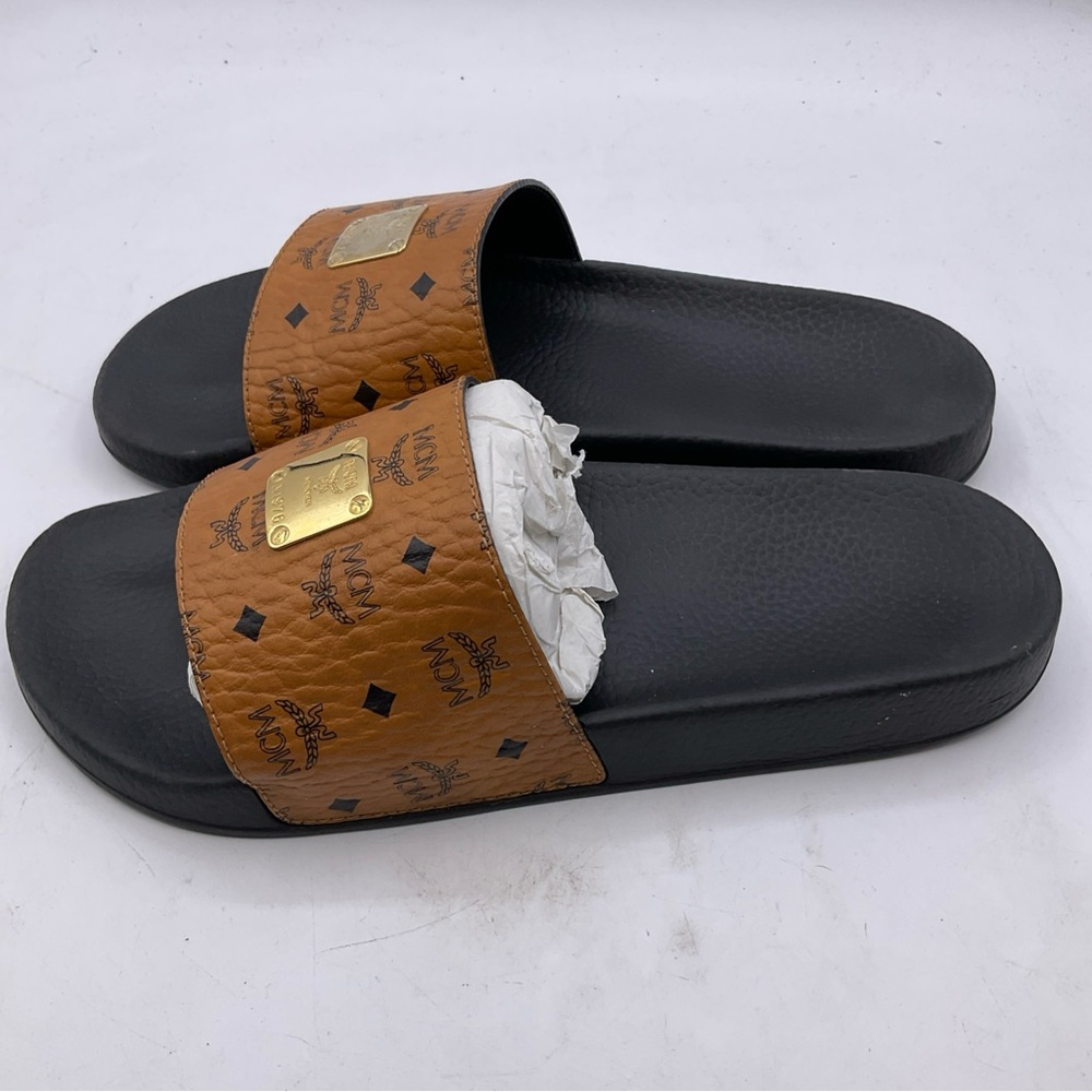 Mcm Munchen M1976 Slides Cognac And Black M9.5 W11.5 - Picture 5 of 15